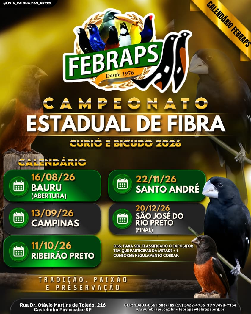 CALENDÁRIO ESTADUAL FEBRAPS DE FIBRA BICUDO E CURIÓ