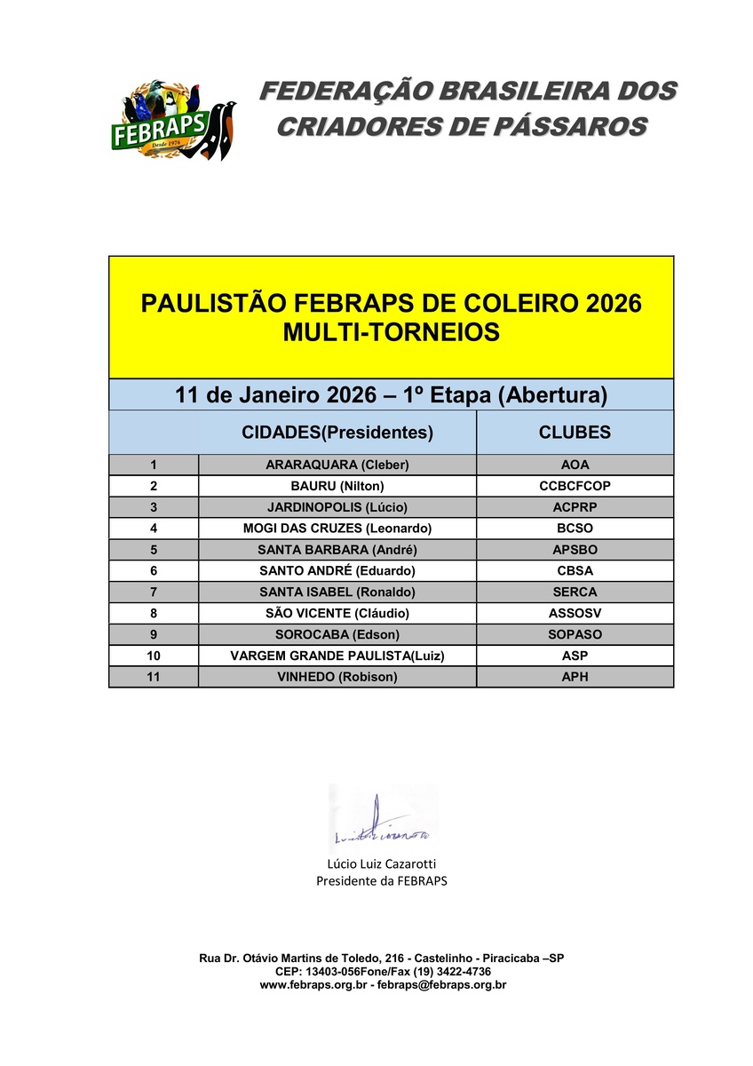 PAULISTÃO FEBRAPS DE COLEIROS 2026 - 1º Etapa - 11/01/2026